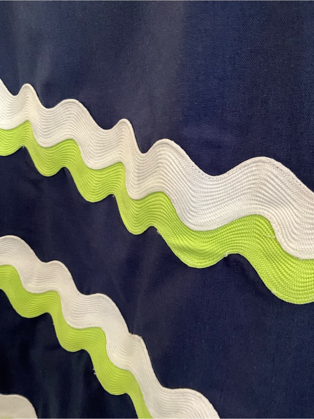 Navy Sleeveless Mini Dress with White & Lime Wave Trim - Picture 5 of 9
